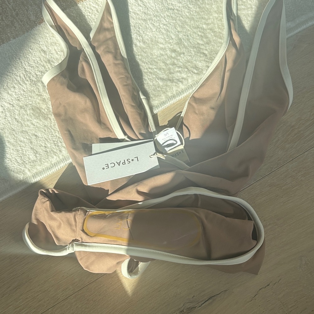 l*space Mauve Taupe One-Piece Swimsuit with White Trim - Picture 4 of 6